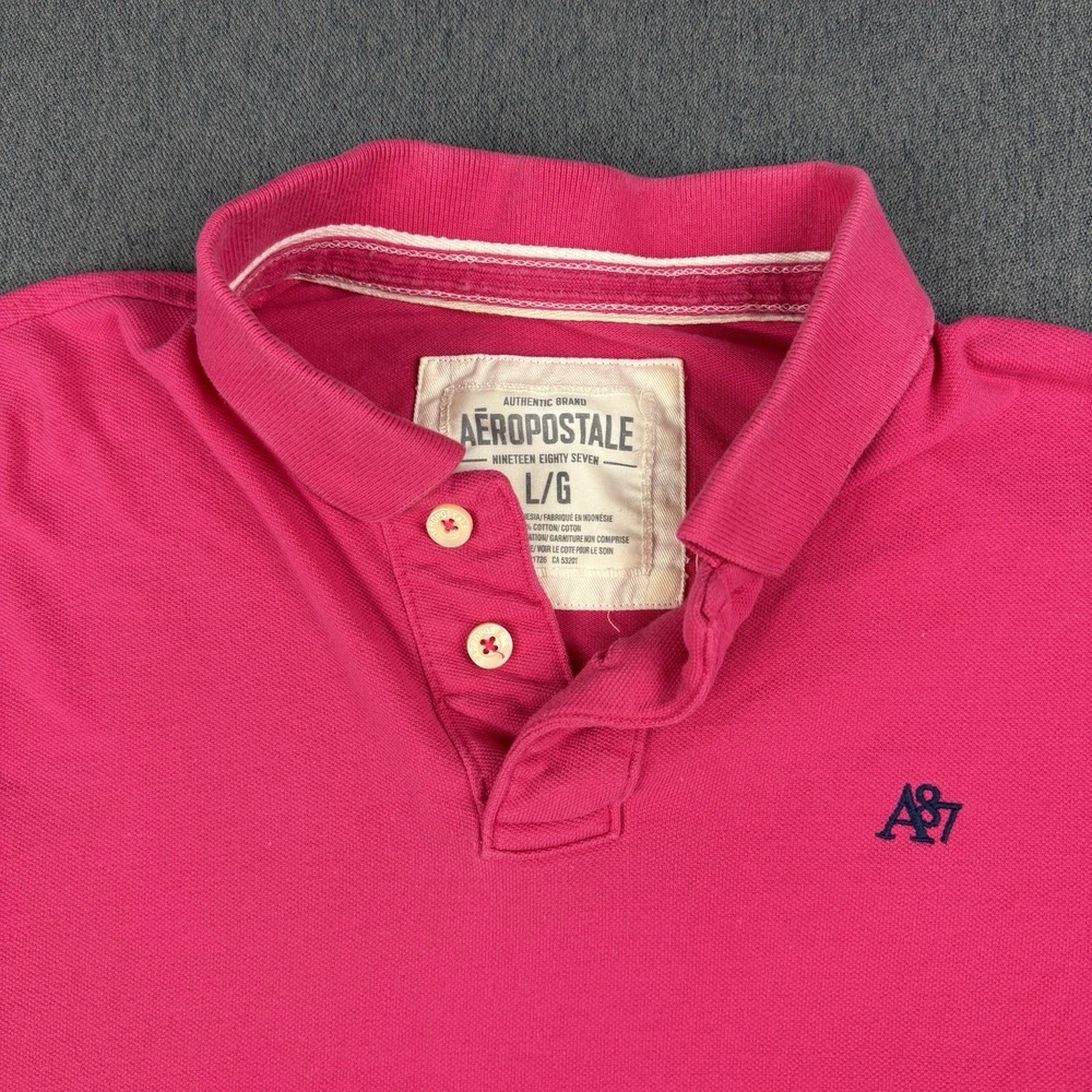 Aeropostale 87 Mens Hot Pink Preppy Polo Shirt Size Large Cotton Y2K Mallcore